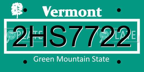2HS7722 Vermont License Plate