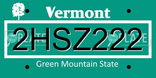 2HSZ222 Vermont License Plate
