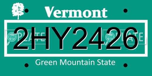 2HY2426 Vermont License Plate