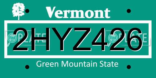 2HYZ426 Vermont License Plate