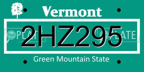 2HZ295 Vermont License Plate