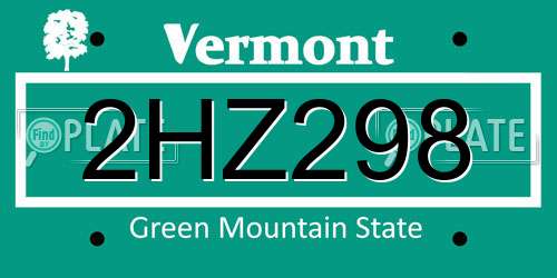 2HZ298 Vermont License Plate