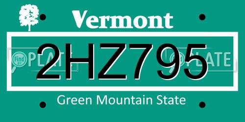 2HZ795 Vermont License Plate