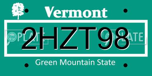 2HZT98 Vermont License Plate
