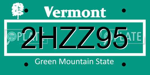 2HZZ95 Vermont License Plate