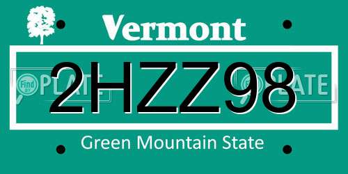 2HZZ98 Vermont License Plate