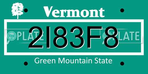 2I83F8 Vermont License Plate