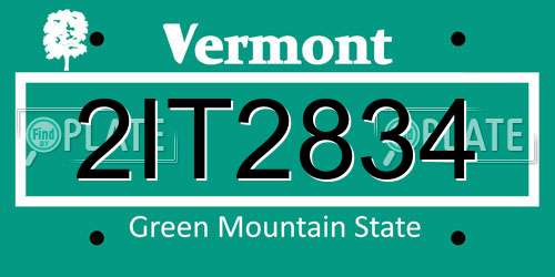 2IT2834 Vermont License Plate