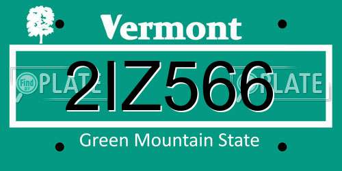 2IZ566 Vermont License Plate