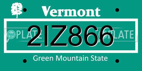 2IZ866 Vermont License Plate