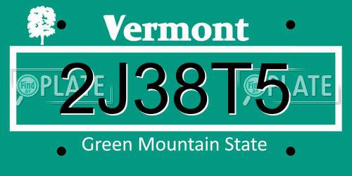 2J38T5 Vermont License Plate