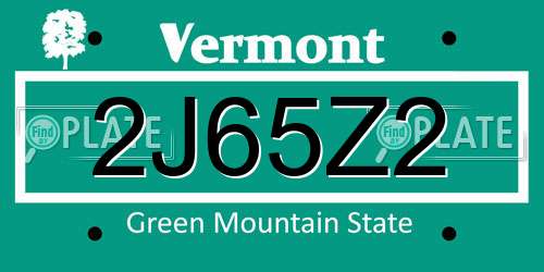 2J65Z2 Vermont License Plate