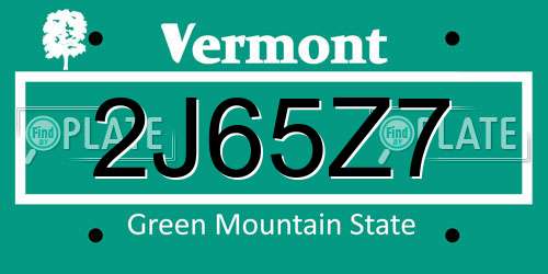 2J65Z7 Vermont License Plate