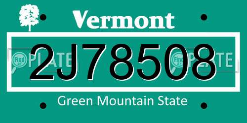 2J78508 Vermont License Plate