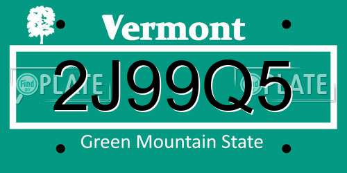 2J99Q5 Vermont License Plate