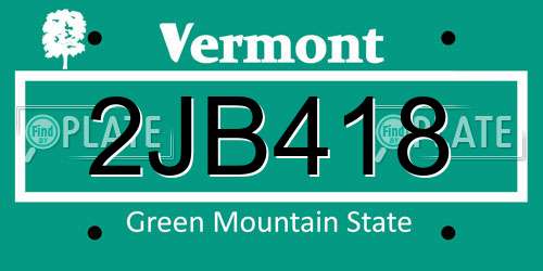 2JB418 Vermont License Plate
