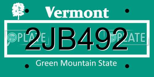 2JB492 Vermont License Plate