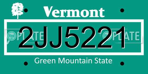 2JJ5221 Vermont License Plate