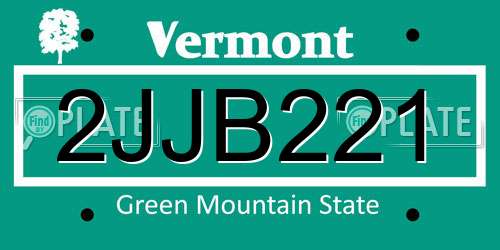2JJB221 Vermont License Plate
