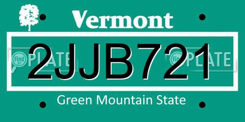 2JJB721 Vermont License Plate