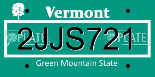 2JJS721 Vermont License Plate