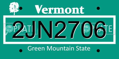 2JN2706 Vermont License Plate
