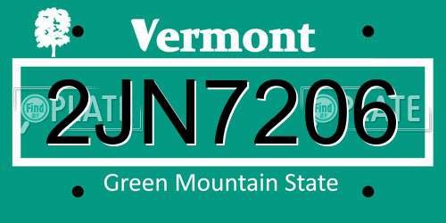 2JN7206 Vermont License Plate