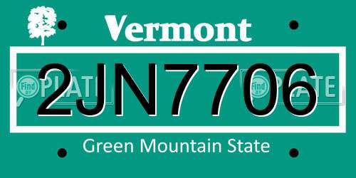 2JN7706 Vermont License Plate