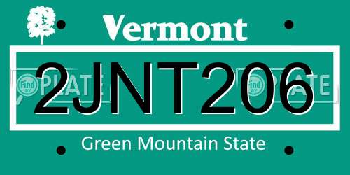 2JNT206 Vermont License Plate