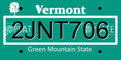 2JNT706 Vermont License Plate