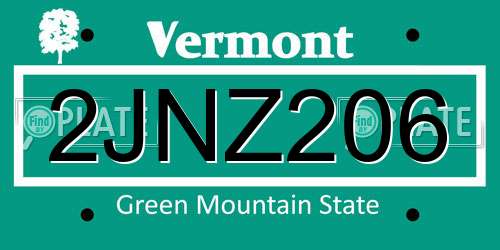2JNZ206 Vermont License Plate