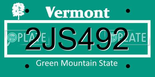 2JS492 Vermont License Plate