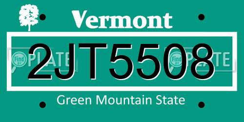 2JT5508 Vermont License Plate