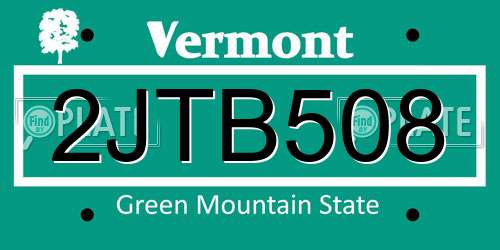 2JTB508 Vermont License Plate