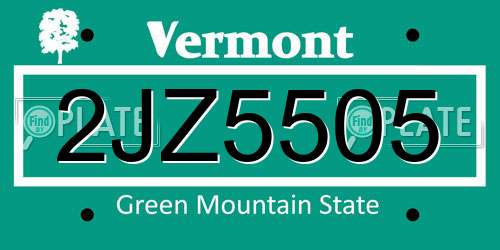 2JZ5505 Vermont License Plate