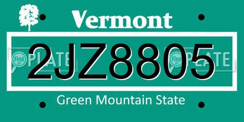 2JZ8805 Vermont License Plate