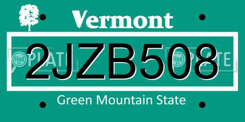 2JZB508 Vermont License Plate
