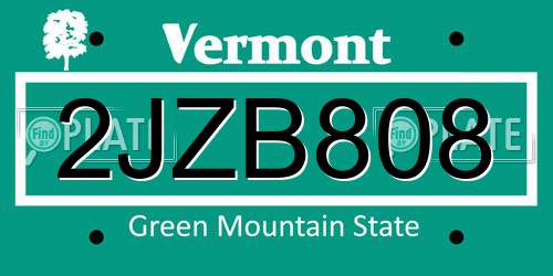 2JZB808 Vermont License Plate