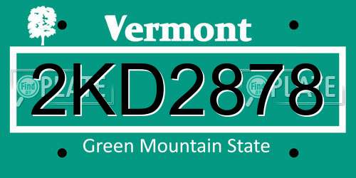 2KD2878 Vermont License Plate