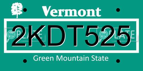 2KDT525 Vermont License Plate