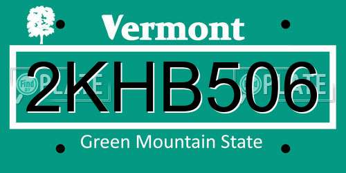 2KHB506 Vermont License Plate
