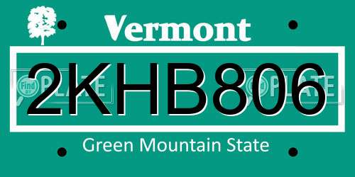 2KHB806 Vermont License Plate