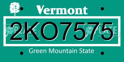 2KO7575 Vermont License Plate