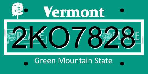 2KO7828 Vermont License Plate