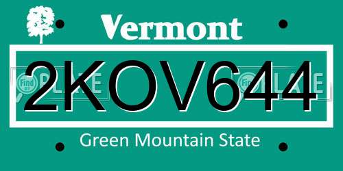 2KOV644 Vermont License Plate