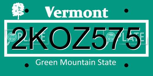 2KOZ575 Vermont License Plate