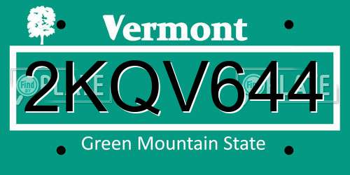 2KQV644 Vermont License Plate