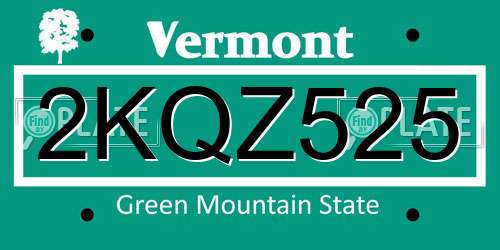 2KQZ525 Vermont License Plate