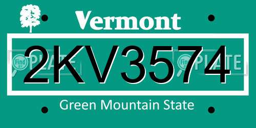 2KV3574 Vermont License Plate