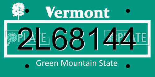 2L68144 Vermont License Plate